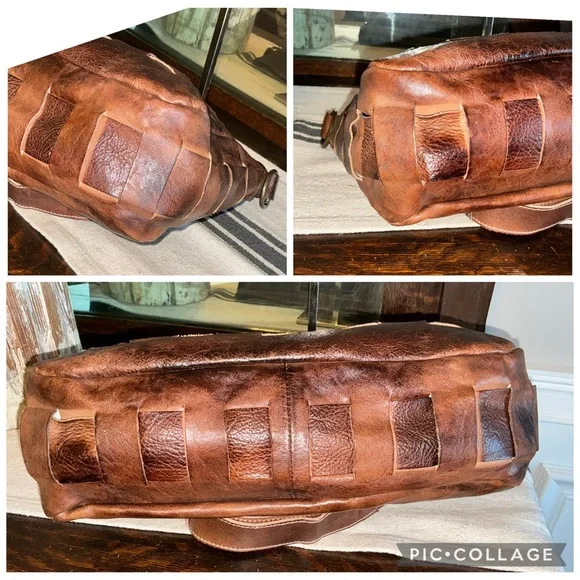 Bed Stu Orchid Woven Leather Handbag Crossbody Bag Teak Brown Retail $280 - Picture 6 of 12